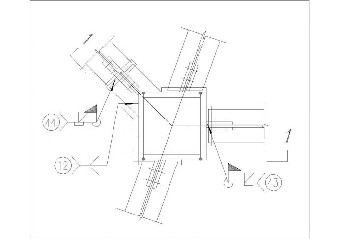 [节点详图]钢梁钢柱非正交连接节点构造详图_图1