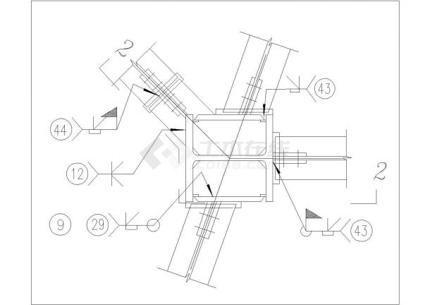 [节点详图]钢梁钢柱非正交连接节点构造详图-图二