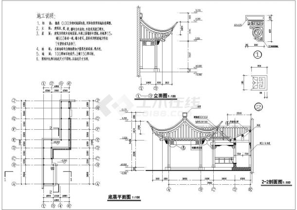 江南园林古建亭传统木结构建筑设计CAD图-图一