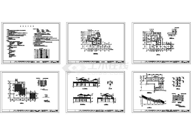 8个公园茶室建筑平面图和结构施工图（含cad图例）-图一