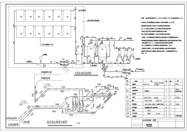 屋面太阳能系统结合电辅助加热施工图纸-图一