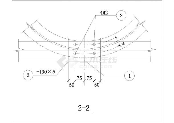 [节点详图]某曲轨梁与钢梁连接节点构造详图-图二