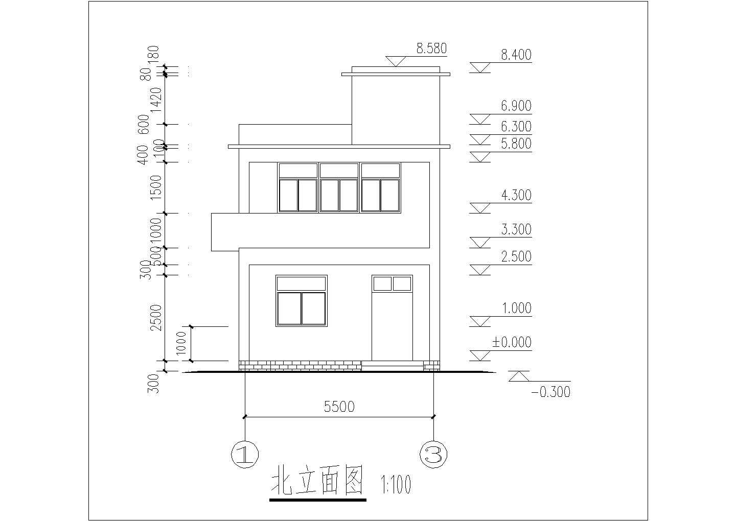 民用房屋二层带顶建筑结构全套施工cad方案图