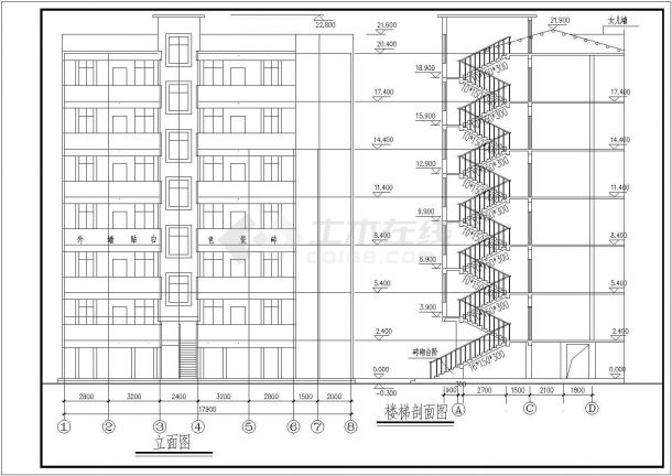 底层车库七层住宅楼建筑结构施工cad平面方案图-图一