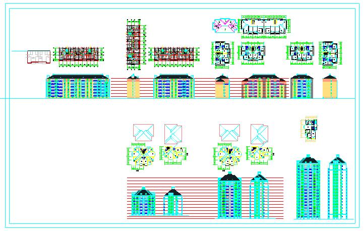 高层住宅建筑外立面及平层cad施工图