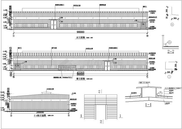 FRP采光天窗单层厂房门式结构建筑施工cad平面图-图一