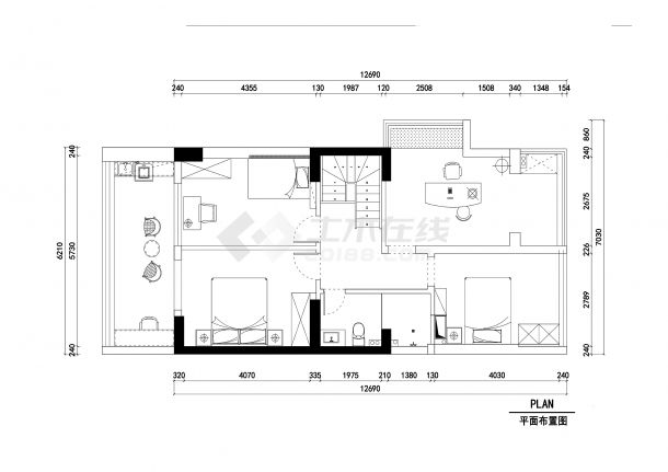 美式二层别墅样板房装修设计施工CAD图纸（附效果图）-图二