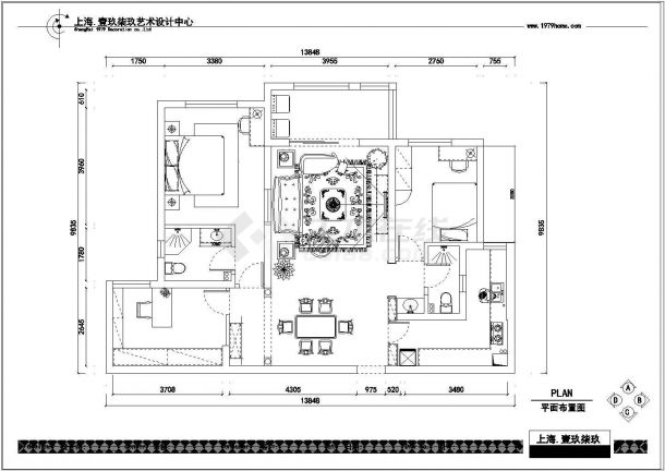 欧式风格两室两厅售楼处样板房装修设计施工CAD图纸（附效果图）-图二