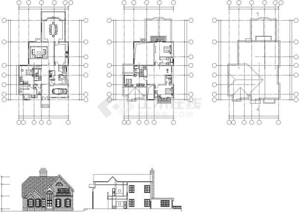 某临河三层小别墅建筑设计方案图，含效果图-图一