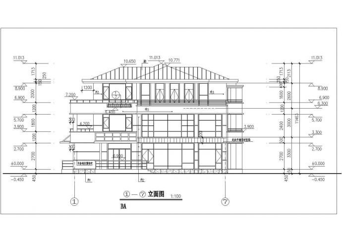三层大气西方风格坡顶别墅建筑设计cad施工方案图_图1