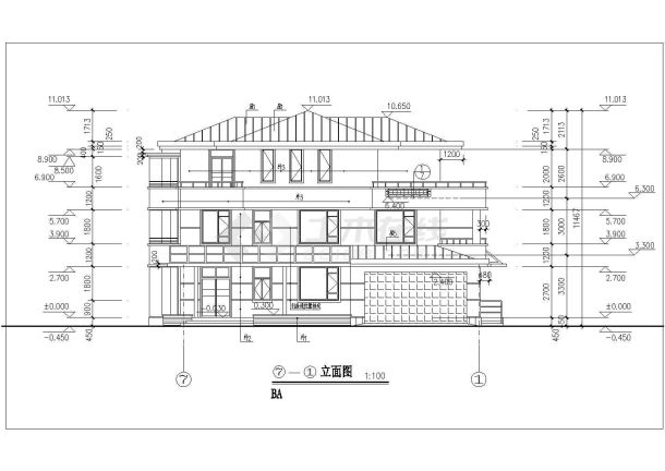 三层大气西方风格坡顶别墅建筑设计cad施工方案图-图二