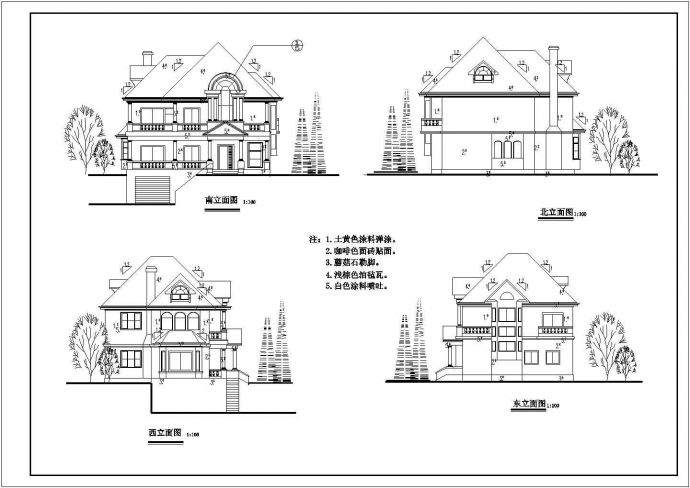 欧美郊野风格二层别墅建筑施工CAD方案（带做法说明）_图1