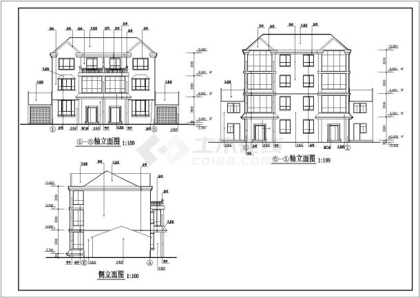 四套联排、独栋别墅建筑平立剖图纸-图一