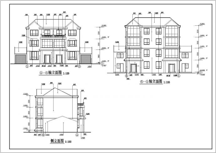 四套联排、独栋别墅建筑平立剖图纸_图1
