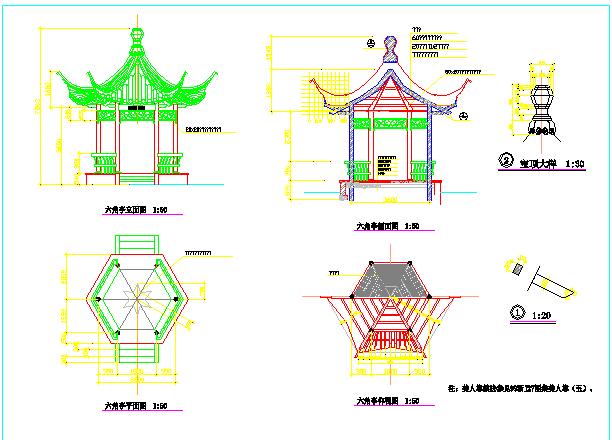 比较经典的古建双亭建筑cad图 （中国古建图）_图1