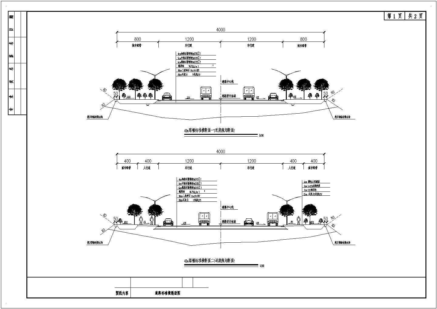 40m标准市政道路施工cad方案图纸（断面）
