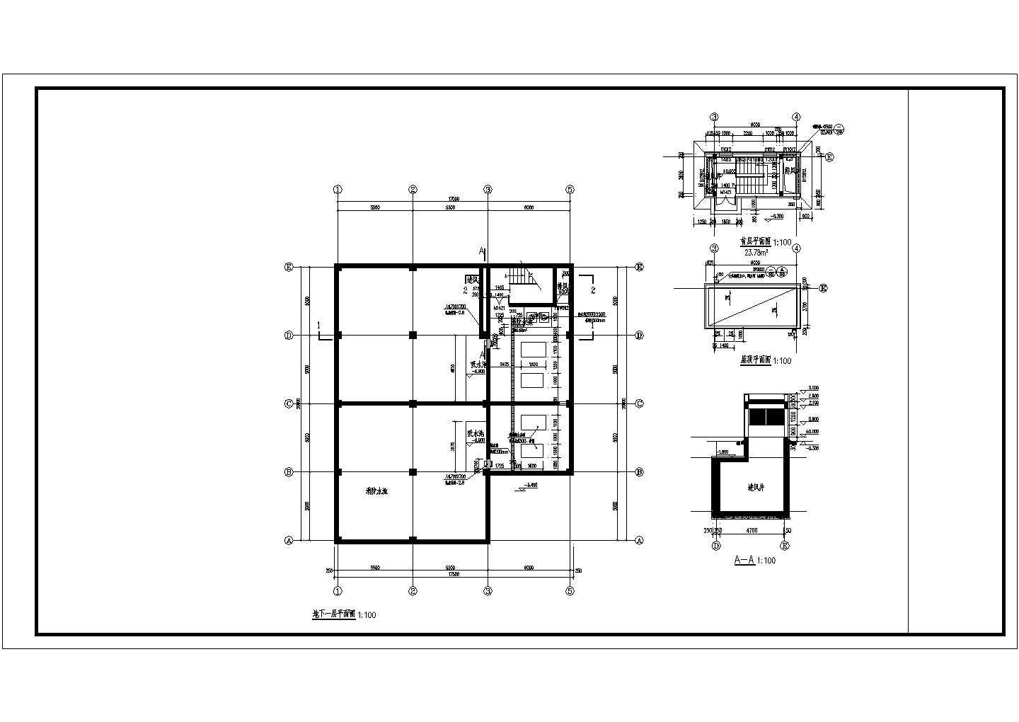 北方消防池建筑平面图和结构施工图（消防水泵房设计图纸）