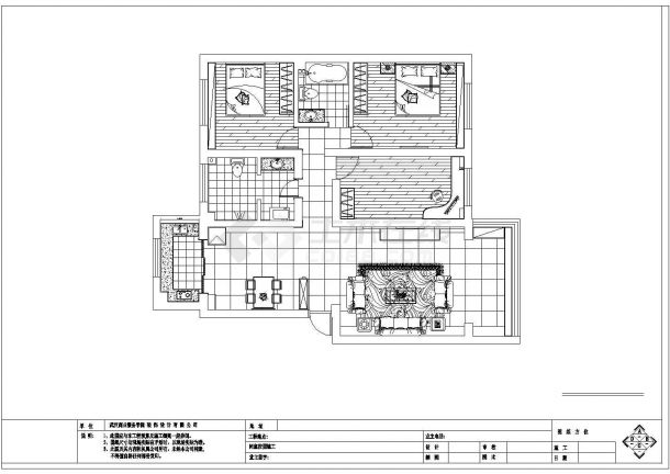 武汉两居室小户型室内装修设计cad施工方案图-图一