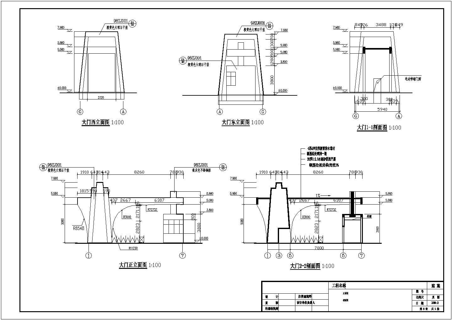 钢结构大门建筑施工图纸（含建筑结构）