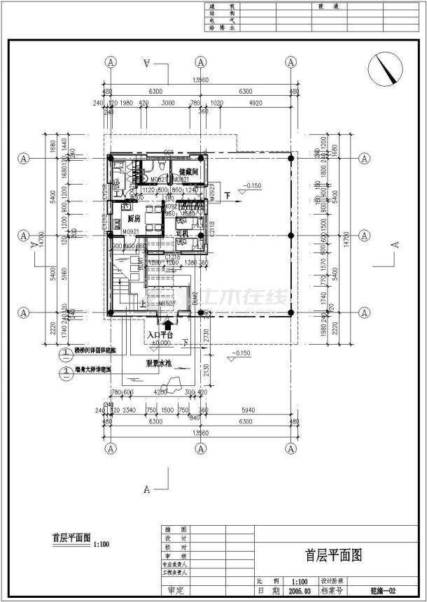 带车库+屋顶花园全套四层别墅会所建筑设计cad施工图-图二