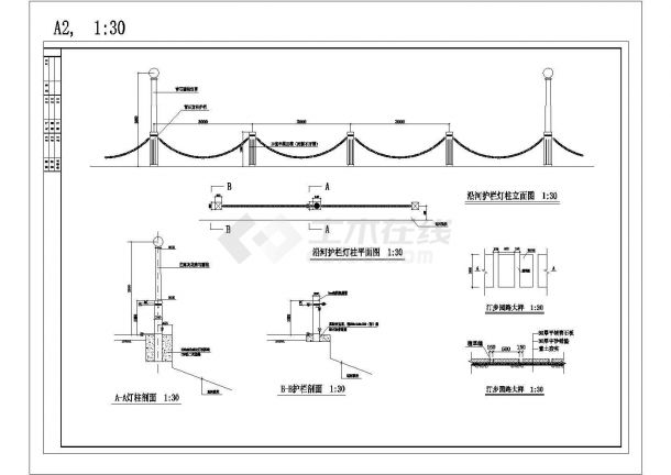  Detailed construction drawing of railings and lamp posts along the river - Figure 1