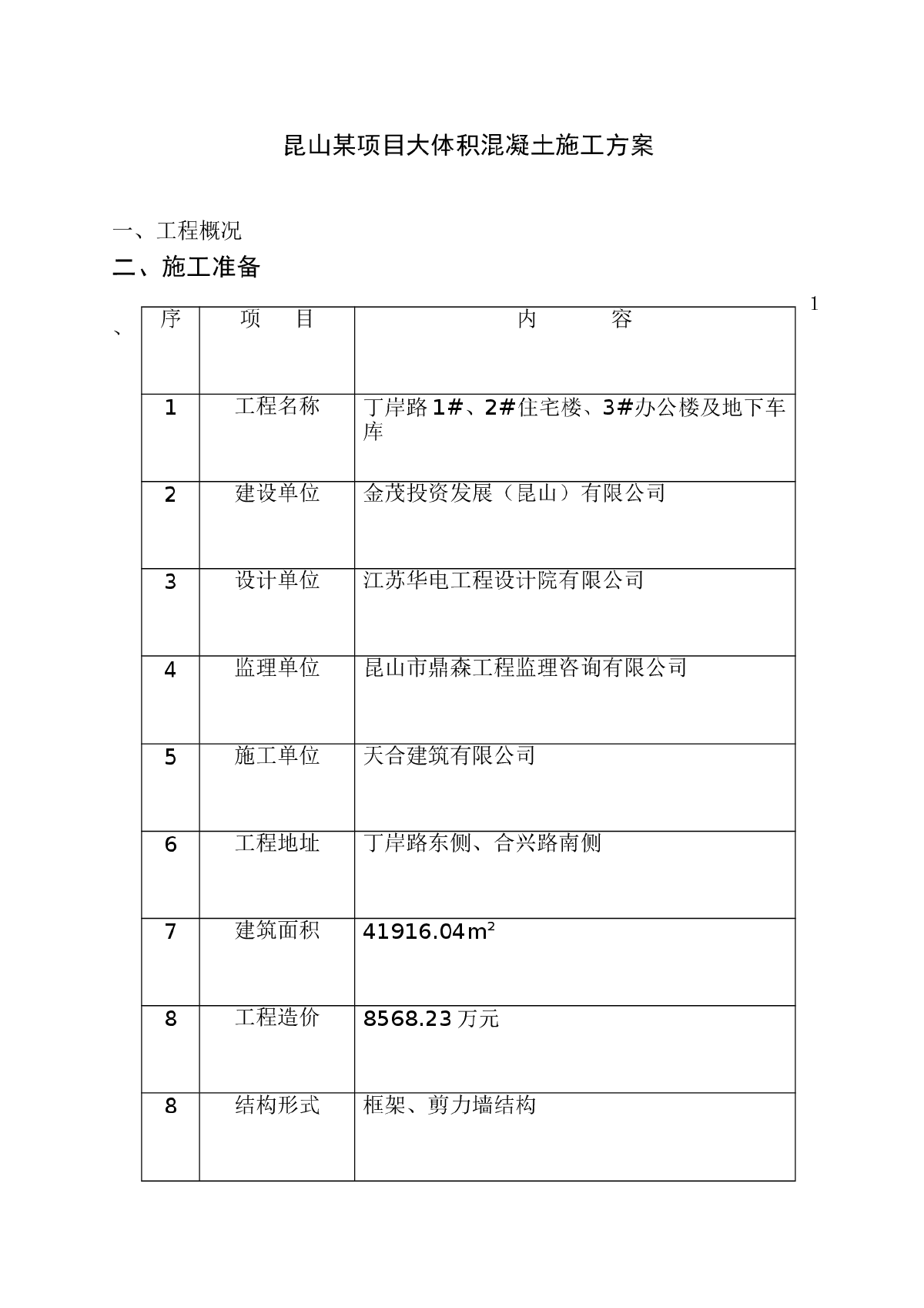 昆山某项目大体积混凝土施工方案-图一