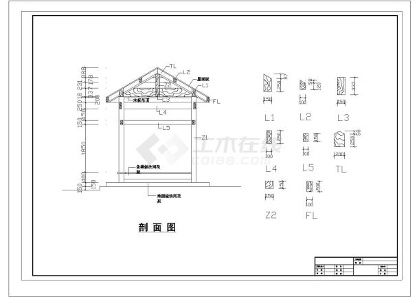 某景区花架廊四方亭施工CAD图-图二