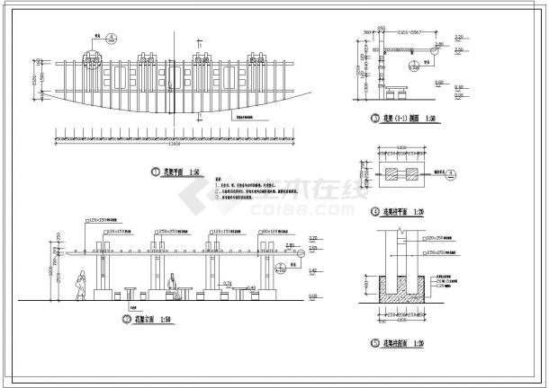 木廊架cad布置参考详图-图一