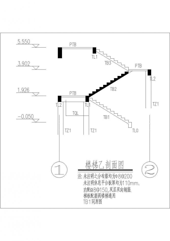 一套详细的楼梯结构施工做法cad布置方案图_图1