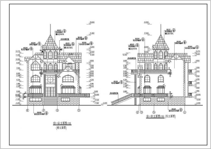 最新的典型欧式私人别墅施工图纸（标注详细）_图1