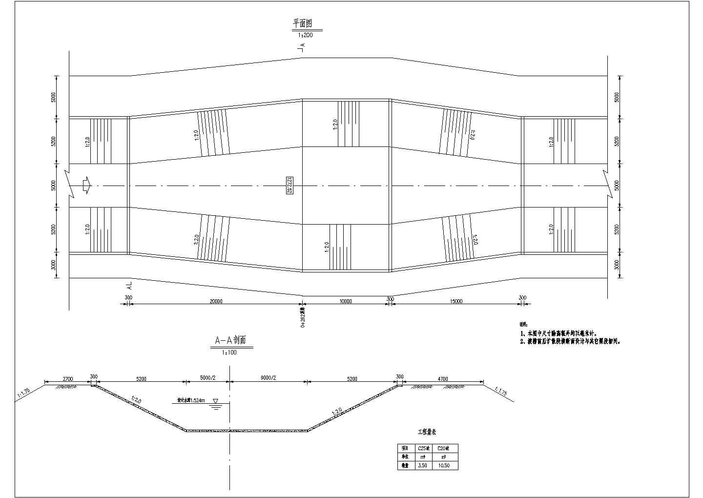 某小型渡槽平面设计图CAD图   渠道上净跨16.2米
