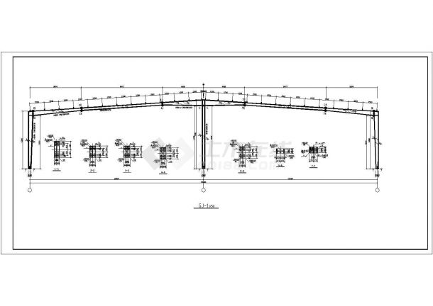 实用型两跨门式刚架厂房钢结构施工cad设计方案图-图一