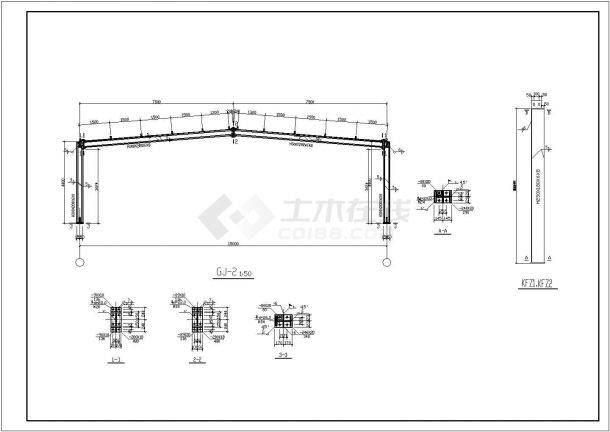 实用型两跨门式刚架厂房钢结构施工cad设计方案图-图二