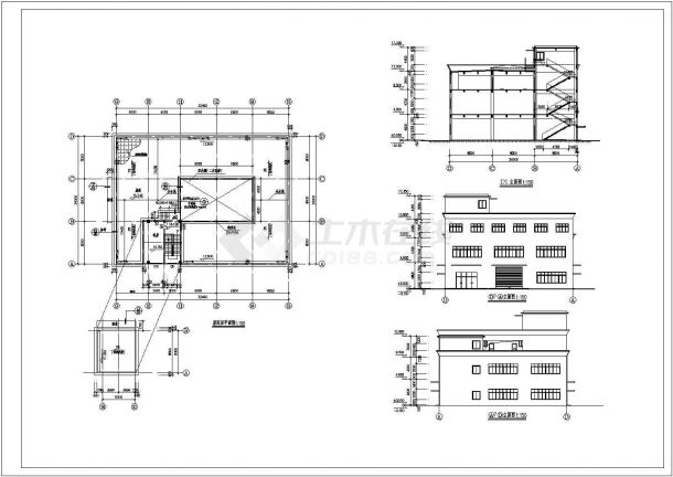 二层厂房局部4层建筑结构施工cad平面方案图（钢混平面整体法）-图二