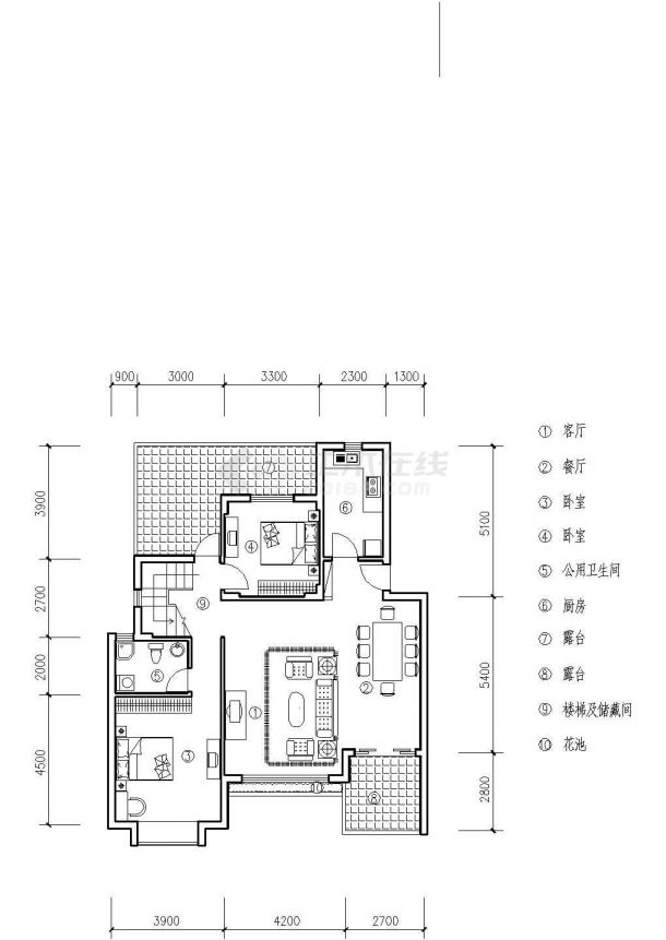 某地多层别墅平面户型建筑设计图纸-图二