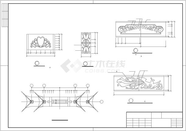 中式古典牌楼牌坊建筑施工cad设计平面图（带龙凤图案）-图二