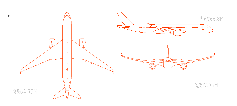 飞机的cad图纸平立面图片勾勒（非精确图纸）
