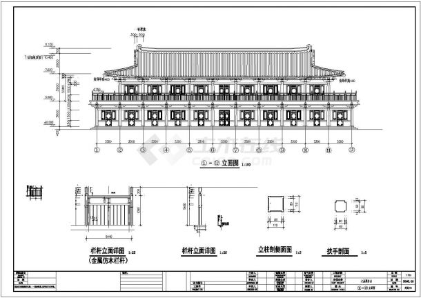 中式古建二层庙宇建筑施工构造cad布置方案图（砖混结构）-图一