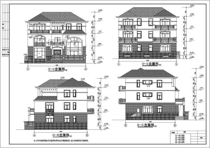 三层方形户型坡屋顶豪华别墅施工cad设计方案图_图1
