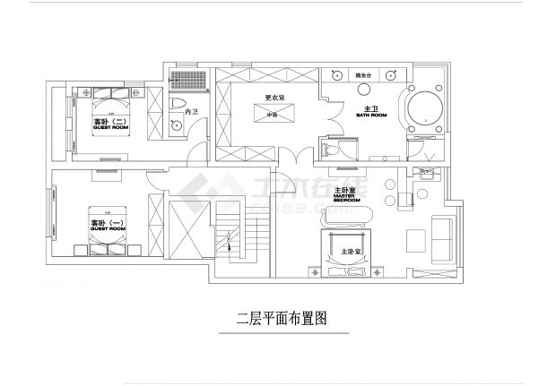 【苏州】黑白新古典《流金岁月》500平联体别墅装修施工图（附效果图）-图二