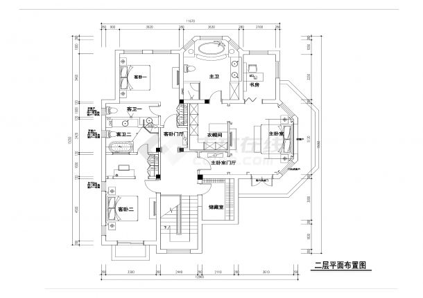 【常熟】润欣花园300平欧式二层独栋别墅装修施工图（附效果图）-图二