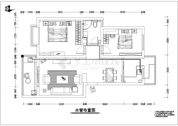现代简约温馨黄白色调二居室装修施工cad设计方案图-图二