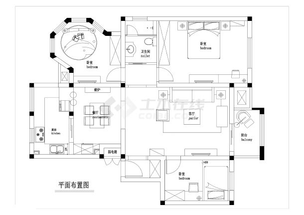 美式新古典三室两厅住宅装修施工图（附效果图）-图一