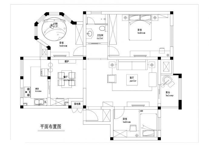美式新古典三室两厅住宅装修施工图（附效果图）_图1