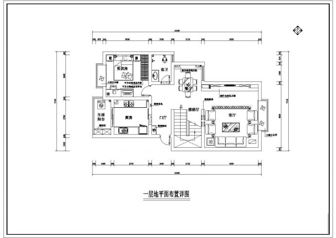 T户型二层别墅精装修设计cad平面布置方案图_图1