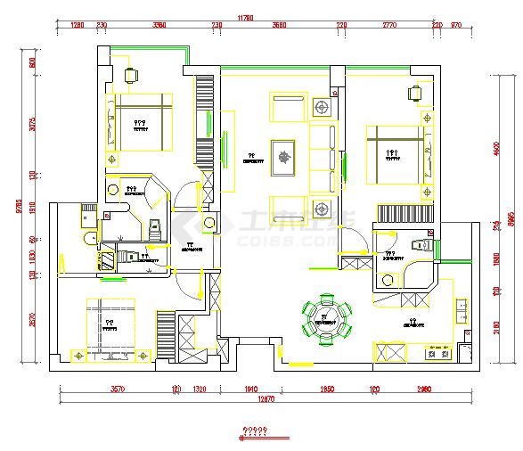 现代风格高档三居室样板间装修设计cad施工图（含样板间装修效果图）-图二