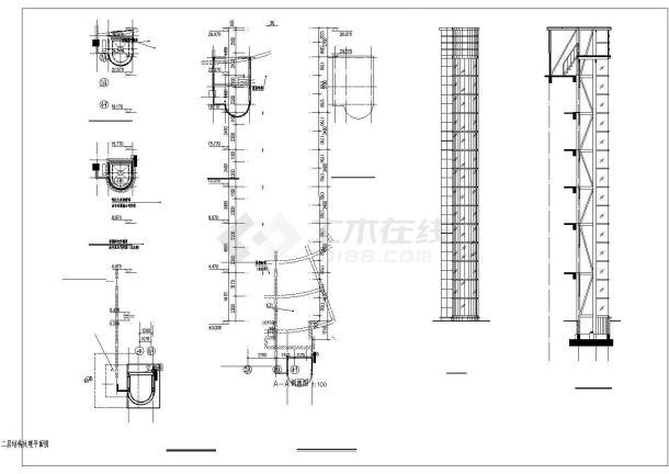 珠海某大酒店观光电梯10t钢结构施工cad布置方案图-图二