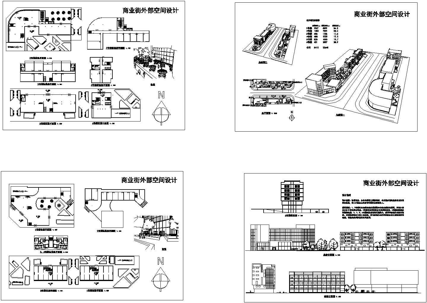 某商业综合体步行街规划设计cad图  占地面积5413平方米、建筑面积22648平方米