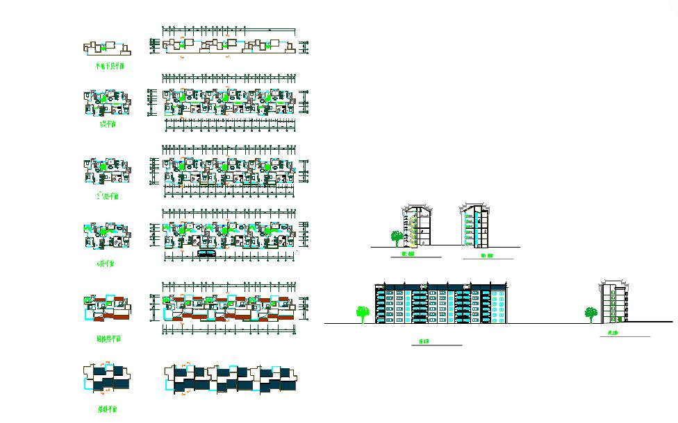 某六层带半地下层徽派风格住宅区建筑设计cad施工图