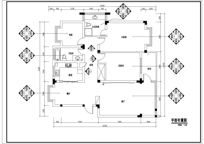 集团公司管理高层人员宿舍三居室室内装修设计cad方案图_图1